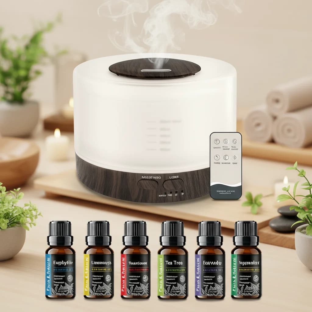 Diffusore di aromi in legno a 7 colori | 500ml | 6 oli + telecomando | Spegnimento Automatico