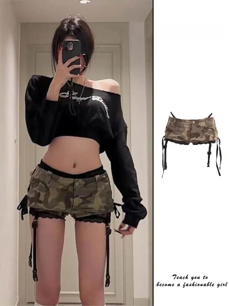 Low-Waist Camouflage Skirt Women's Sexy Bodycon Shorts Summer Fashionable And Stylish A-Line Anti-Light Short Skirt Pants
