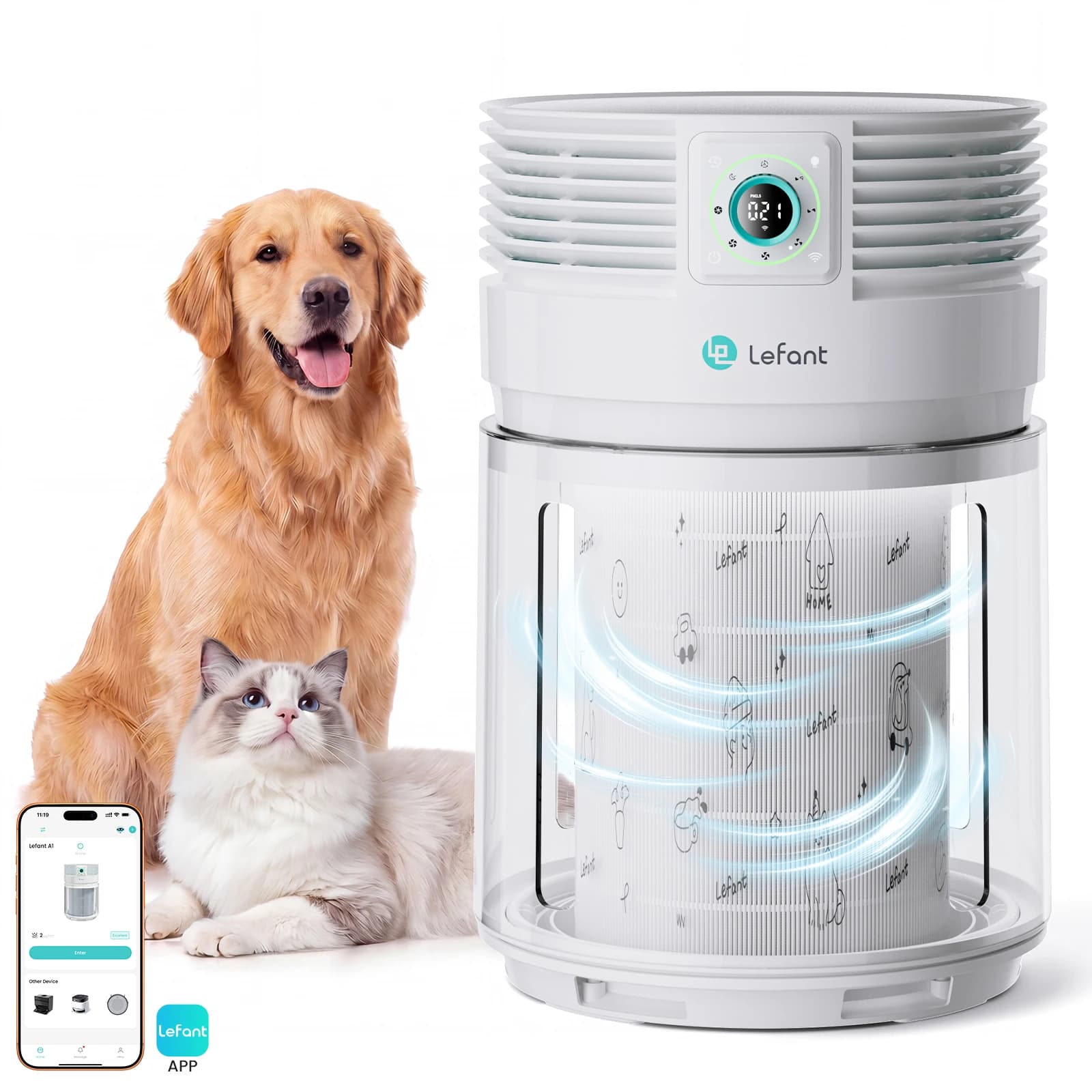 Lefant A1 H13 True HEPA Air Purifier for Pets, Covers Up to 430 Sq Ft, Captures Pet Hair, Dander & Odors