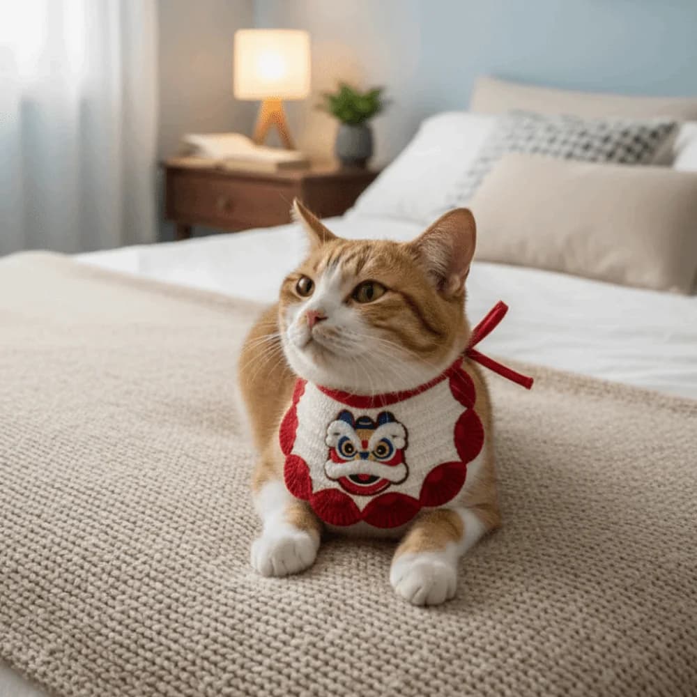 Sciarpa per Animali Domestici con Ricamo a Forma di Leone, Bavaglino Regolabile per Cani, Comoda Sciarpa Portafortuna per Gatti, Anno del Cavallo