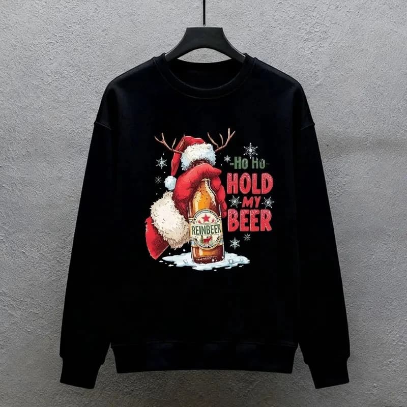 2026 New Hold My Beer Christmas Harajuku Womens Christmas Funny Xmas Trendy Sweatshirt Winter Long Sleeve Pullover Warm Hoodies