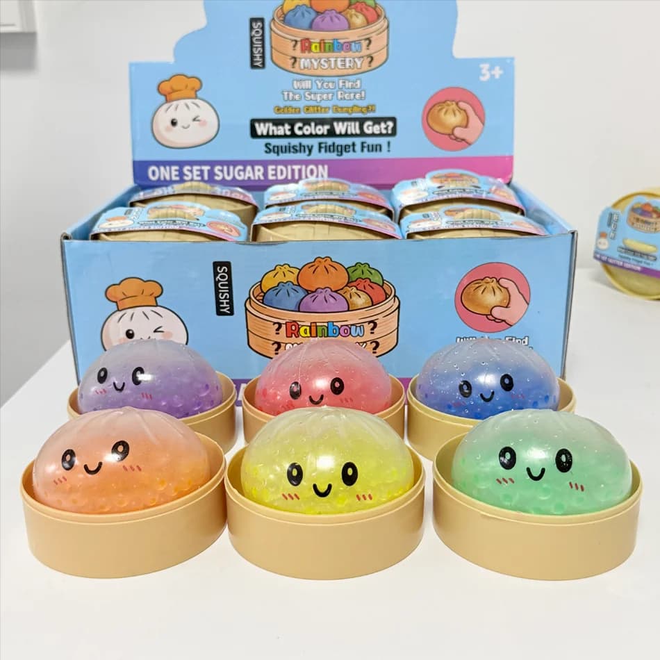Big Dumpling Squishy with Box Dumplings Sensory Steamer Soft TPR Dough Ball for Decompression Fidget Toy Stress Relief Gift