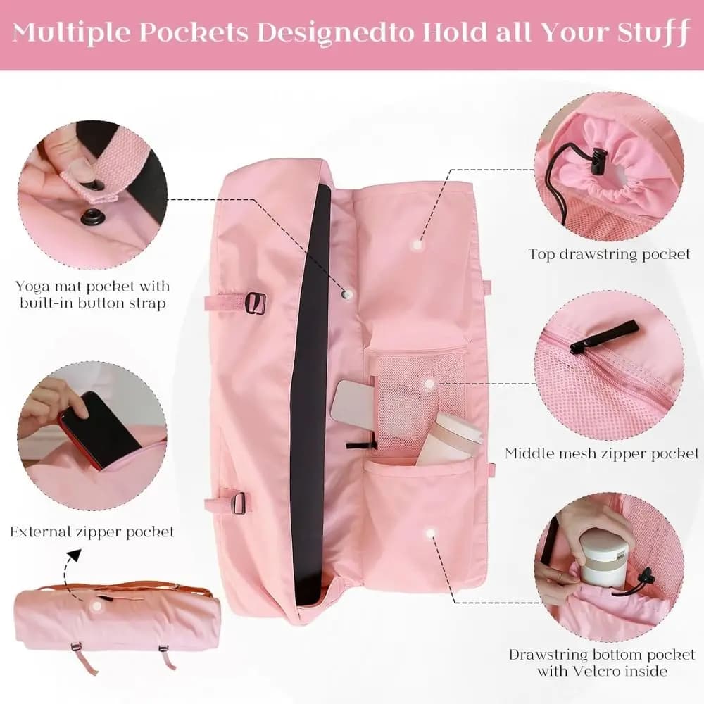 New Design Waterproof Yoga Mat Bag Adjustable Shoulder Strap Fabric Yoga Mat Holder Bag Canvas Mesh Pocket Yoga Mat Carrier