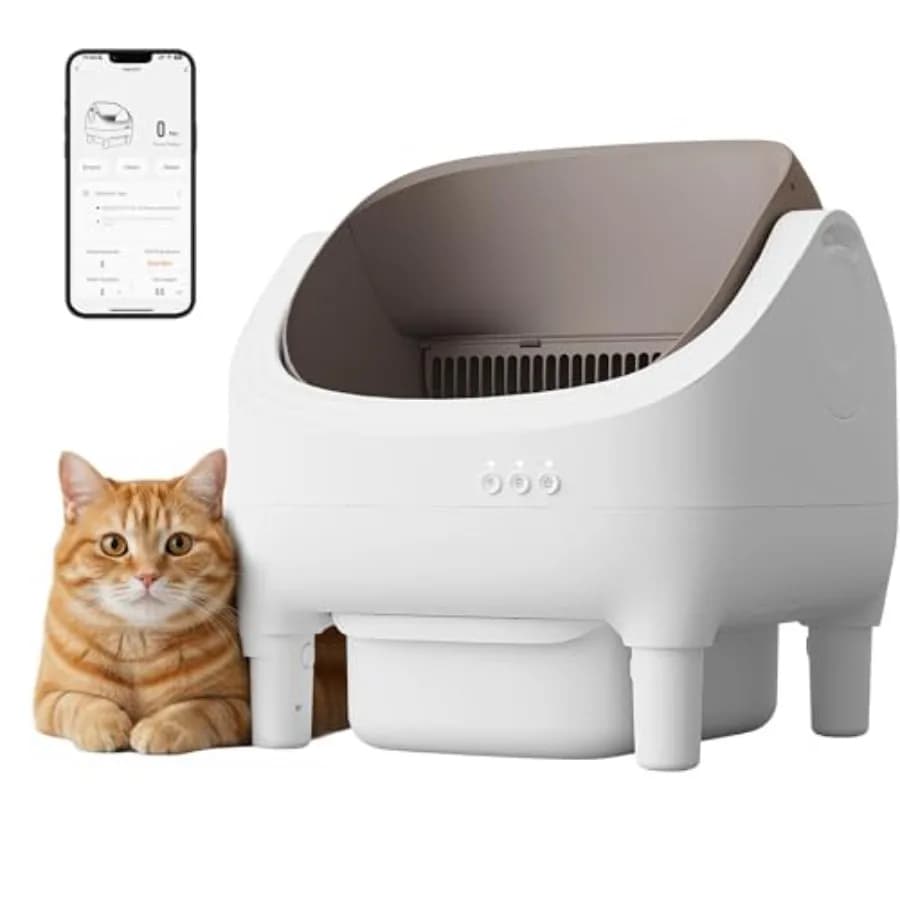 Lettiera Elettrica Automatica Autopulente con Design a Coperchio Aperto e Controllo Tramite App Intelligente, Marrone, Grande, Contenitore Rifiuti da 15L, Facile Controllo degli Odori