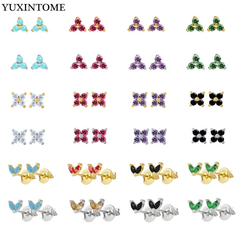 Cartilagine perforazione orecchini in argento Sterling 925 geometria triangolo blu turchese zircone piccoli orecchini a bottone Fashion Jewe