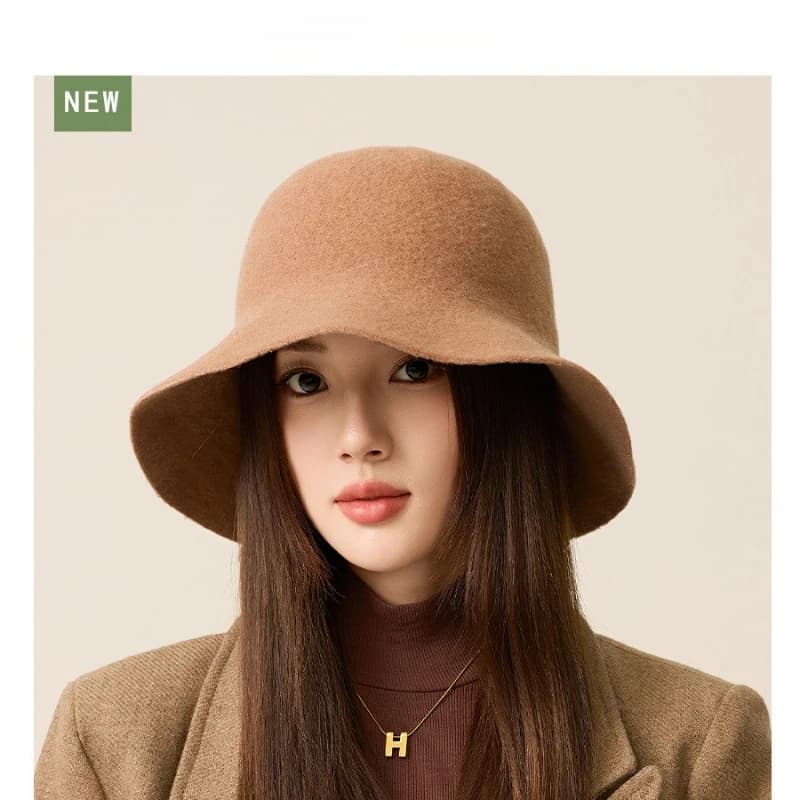 Autumn Winter Wool Felt Bucket Hat for Women Warm Fisherman Hat Classic Wool Bucket Cap