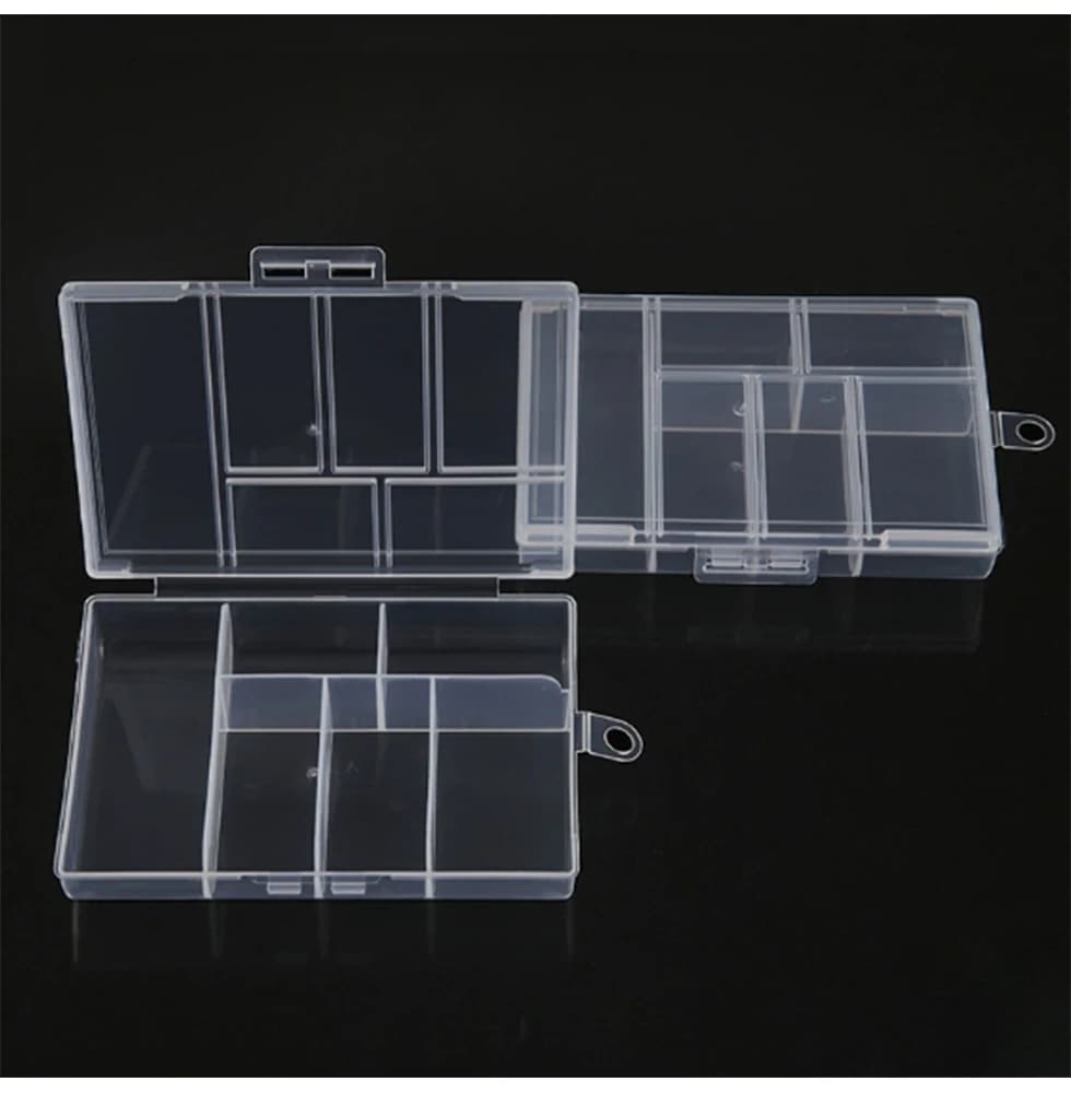 Scatola portaoggetti fissa a 6 scomparti, componenti in plastica PP trasparente, scatola per gioielli, accessori, scatola per ami da pesca
