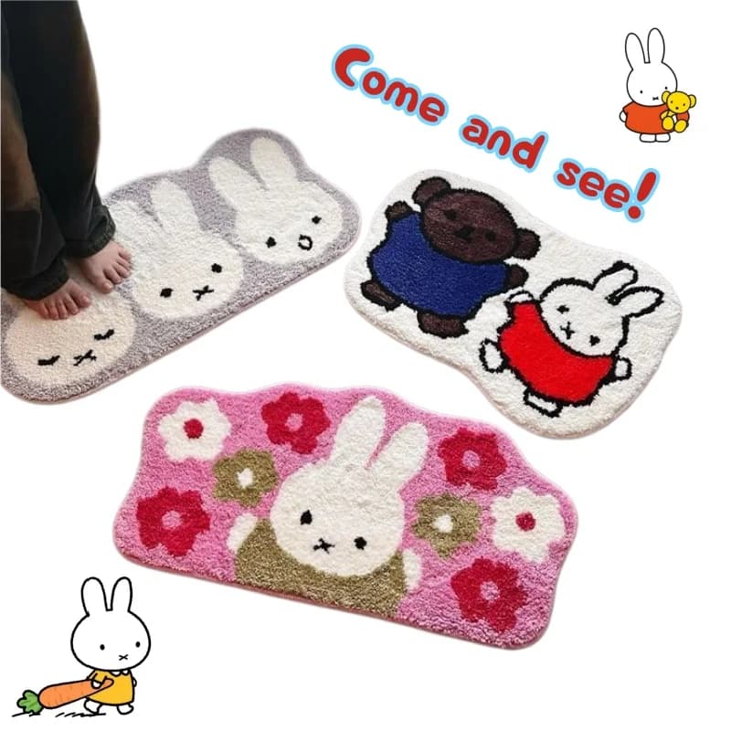 Miffy Cartoon Cute Imitation Cashmere Carpet Thickened Anti slip Bathroom Absorbent Floor Mat Thick Machine Washable Carpet