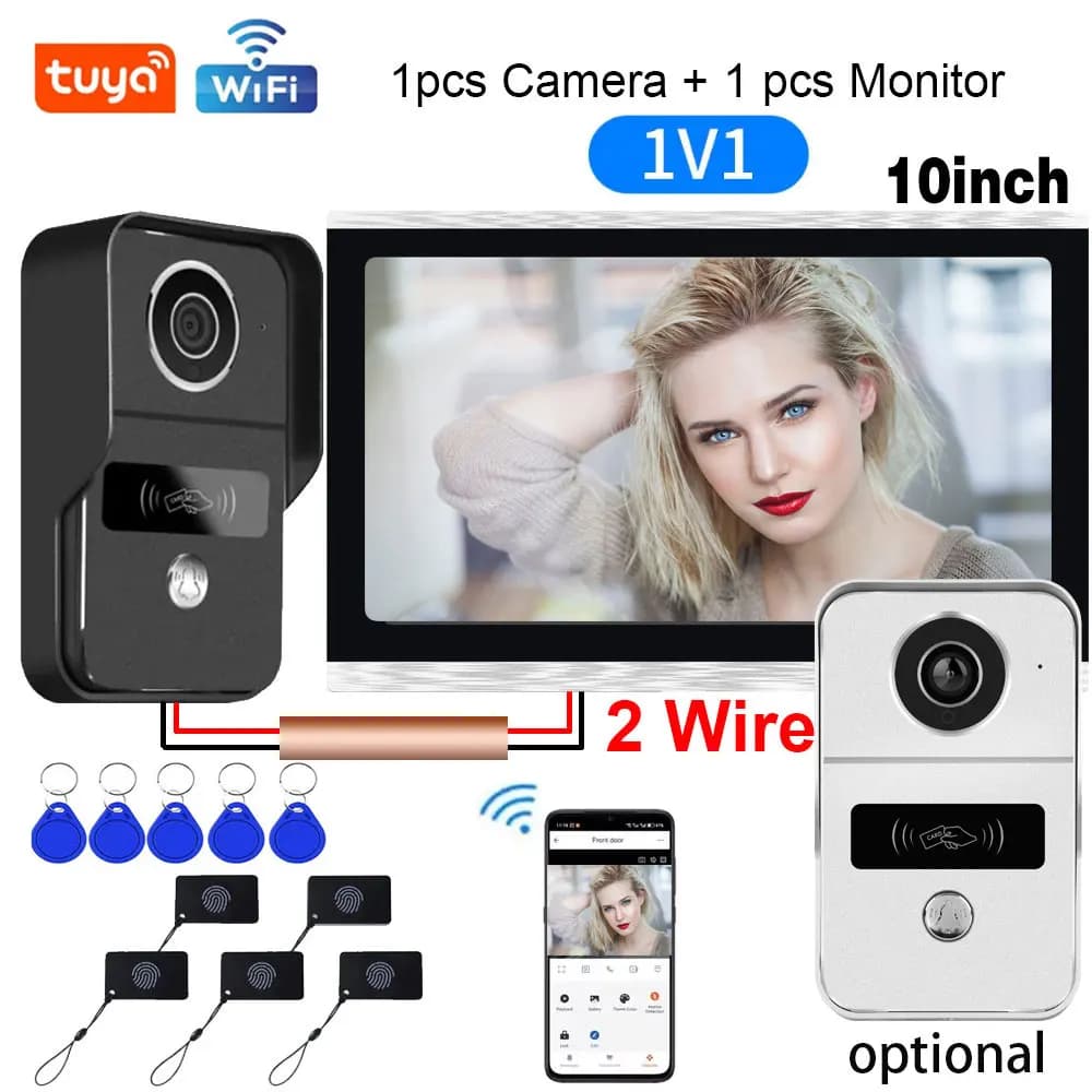 New 1080P 10 Inch Touch Screen Wifi 2 Wire Video Doorbell Smart TUYA Home Video Intercom 32G Card Rceord Kit Motion Detection