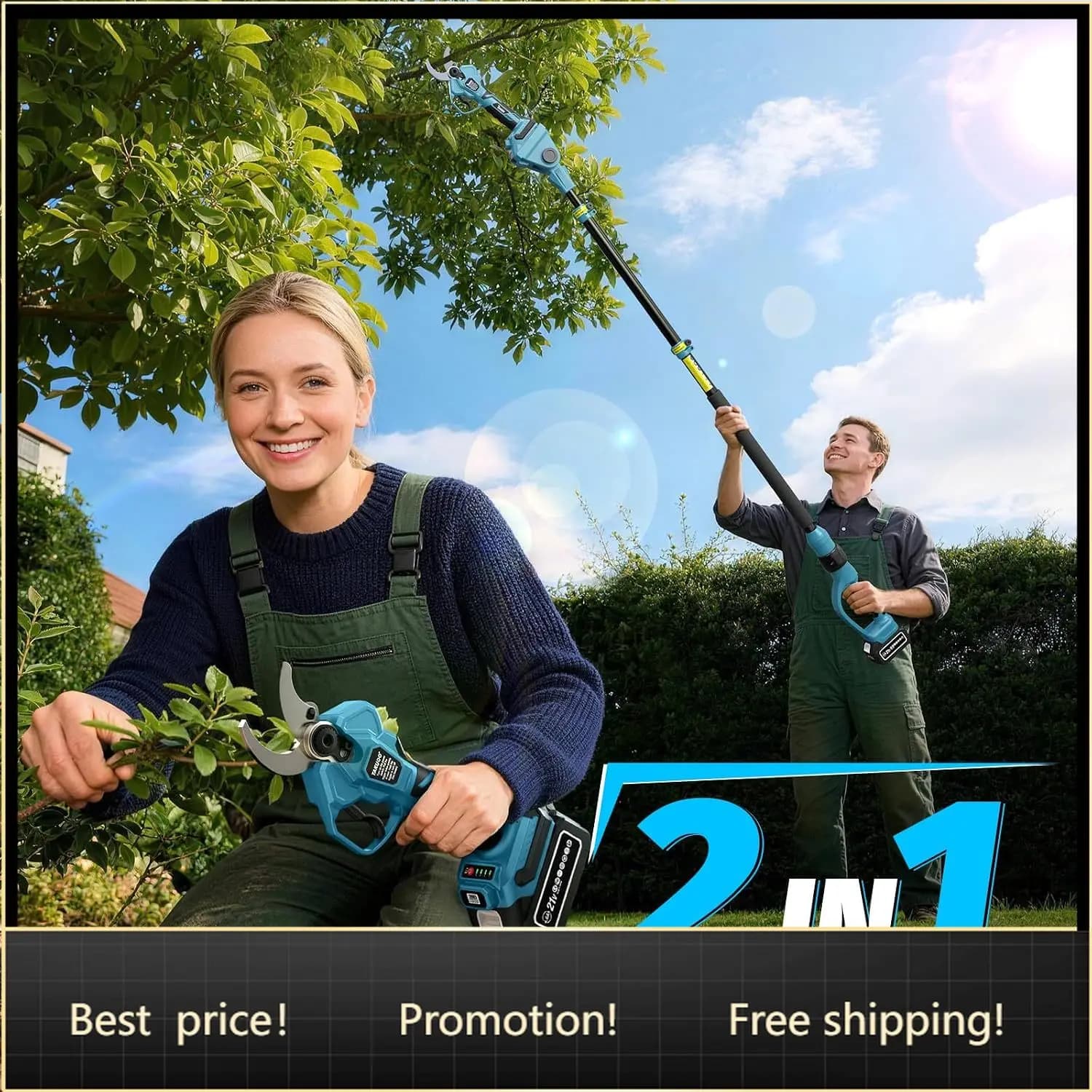 BestsellerCordless Electric Pruning Shears with Extension Pole, 1.6" Cutting Diameter Power Pole Pruner for High Tree Trimming,