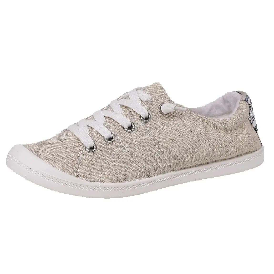 Women's Lino Beige sneakers - Lightweight, Slip-On with Laces, Breathable Natural Fabric