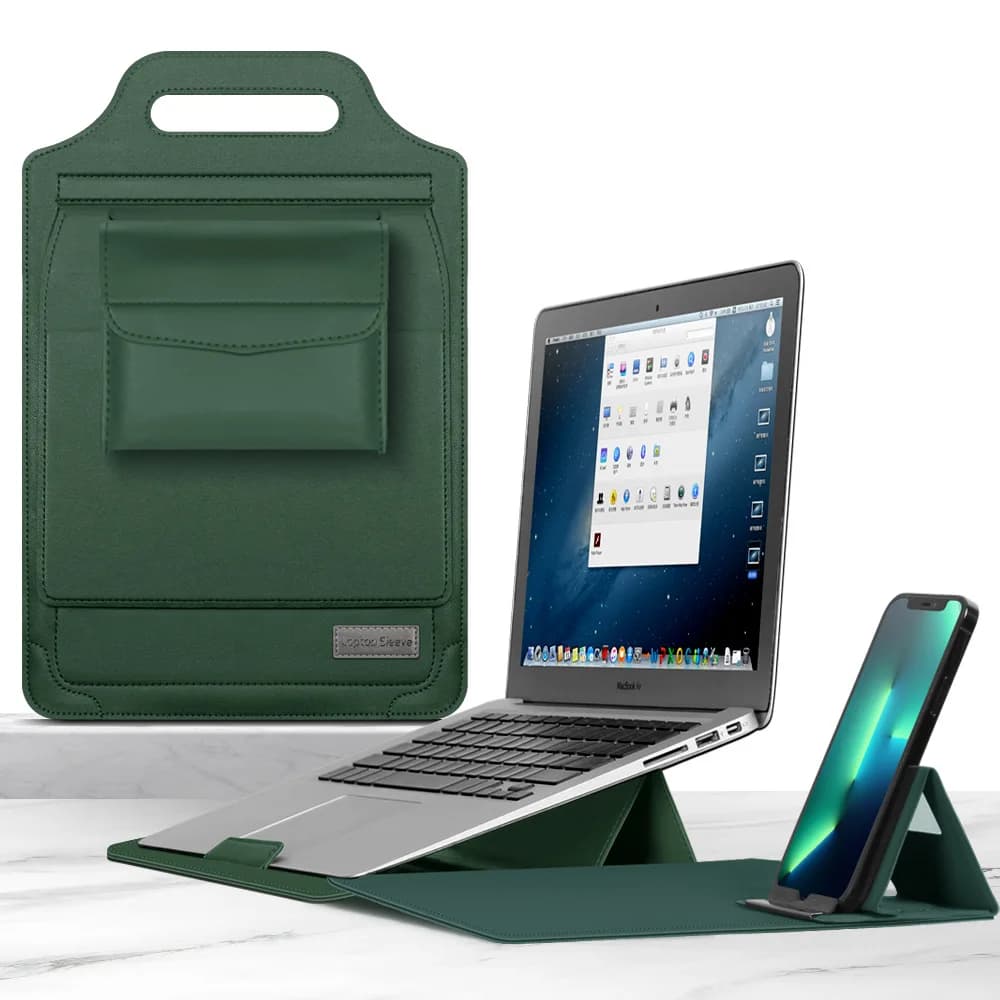 Custodia per MacBook Air 15/15.3 pollici con supporto pieghevole, tappetino per mouse, porta telefono, porta cavo caricabatterie, custodia per mouse, borsa a tracolla per notebook