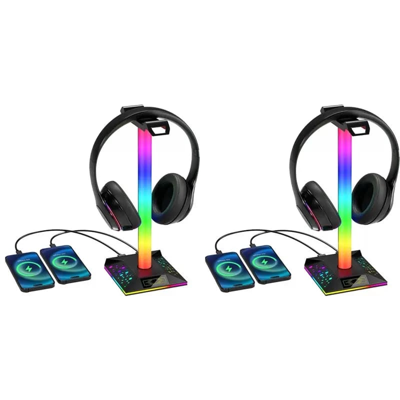 【SURPISE】Supporto per cuffie da gioco 2X con luce RGB e doppie porte USB, supporto per cuffie audio touch da 3,5 mm con luce
