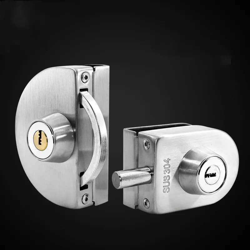 Serratura semicircolare in vetro in acciaio inossidabile Serrature per porte scorrevoli senza perforazione Clip per vetro senza telaio per ufficio Chiusura per porta di sicurezza interna