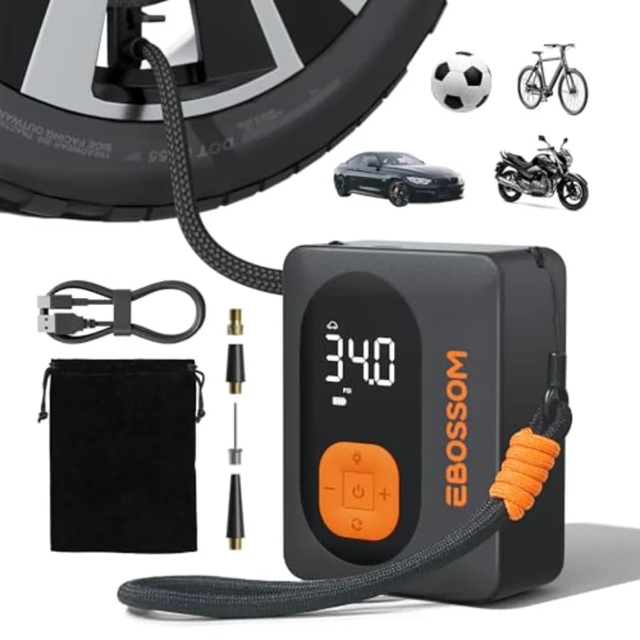Compressore d'aria portatile senza fili per gonfiaggio pneumatici, pompa per bici con display digitale a doppia valenza, 130 PSI, pompa per pneumatici auto con luce LED