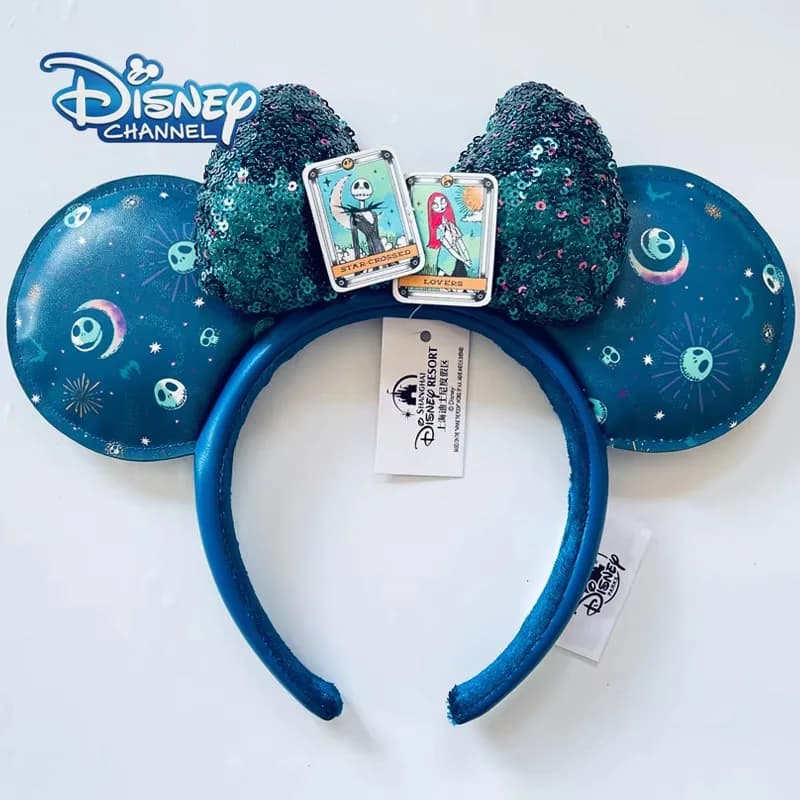 Disney Minnie Ears Headband Jack Skellington Sally Tarot Card Sequin Bow Hair Accessory Halloween Cosplay Costume For Theme Park