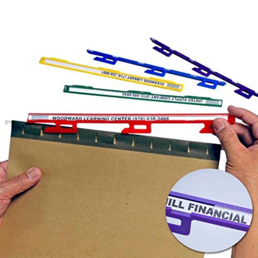 MagniFile Insertable Hanging File Folder Tabs. Indexes that Double The Size Your File Titles to Find Files Fast