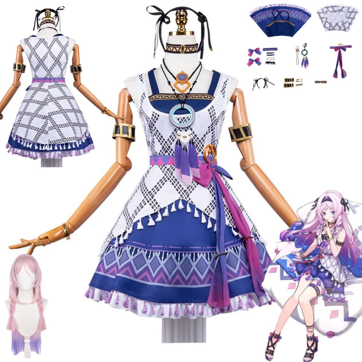 Costume Cosplay Anime Game Mictlan Citlali, Abito Senza Maniche, Accessori, Uniforme, Parrucca, Completo Sexy e Carino per Donna Adulta
