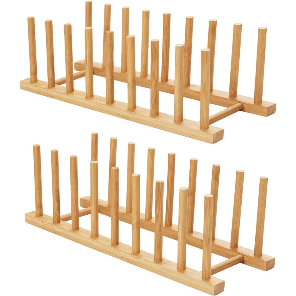Bamboo Dish Drying Rack Stand Holder Organizer Storage for Plates Bowls Cups Pots Lids Cutting Boards Kitchen Cabinet Drain Rack