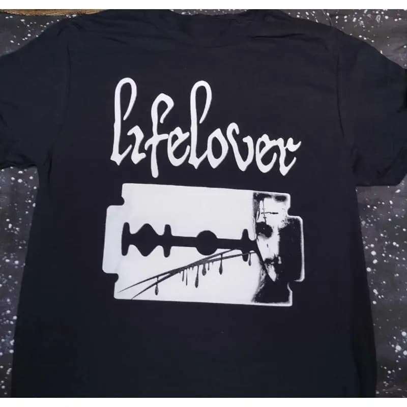 Vtg LIFELOVER For Fans T-shirt in cotone nero a grandezza naturale J873