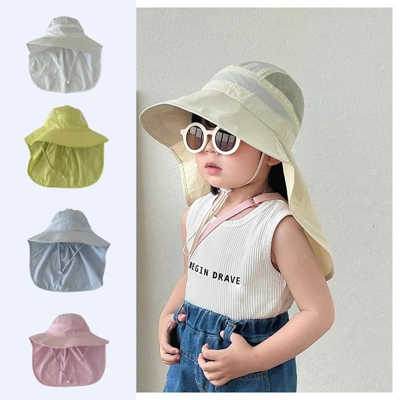 New Summer Children Hat Protection with Face Neck Cover Boys Girls Sun Shade Cap 2-8Y Kids Outdoor Beach Bucket Hat