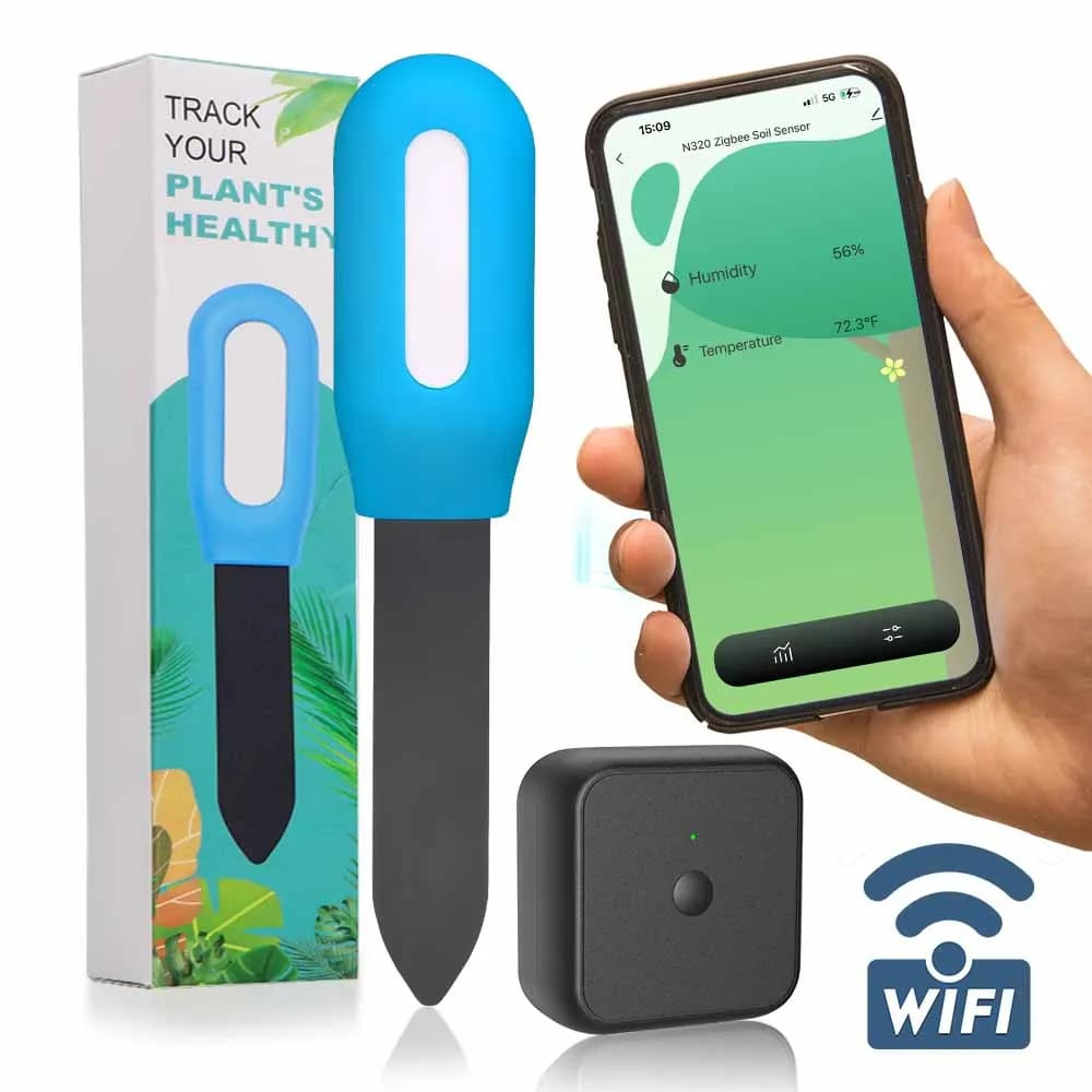 Kit tester per terreno con monitor per piante compatibile WiFi Bluetooth Smart Track Sensore intelligente Rilevatore di temperatura di umidità per prato da giardino