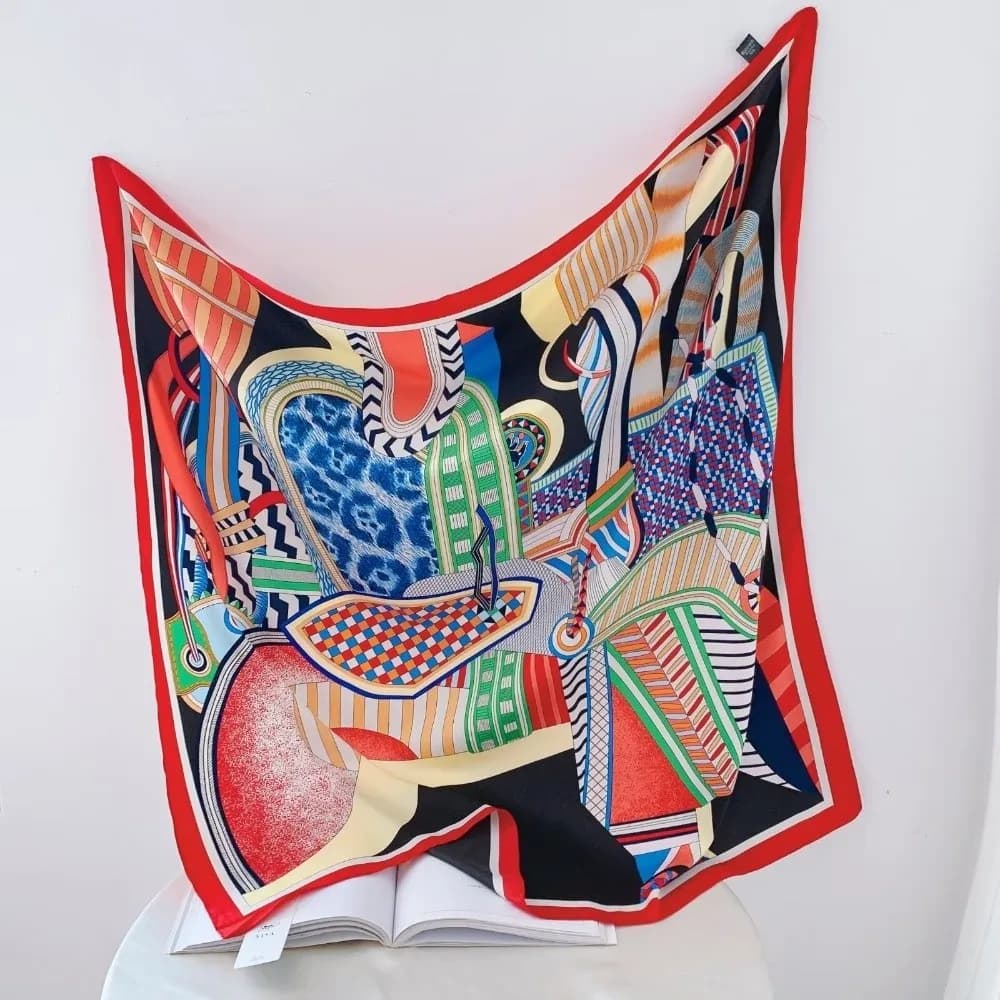 Luxury Flowers Print Women Silk Scarf Square Breathable Headband Scarf Large All-Match Hijab Bandana Bag