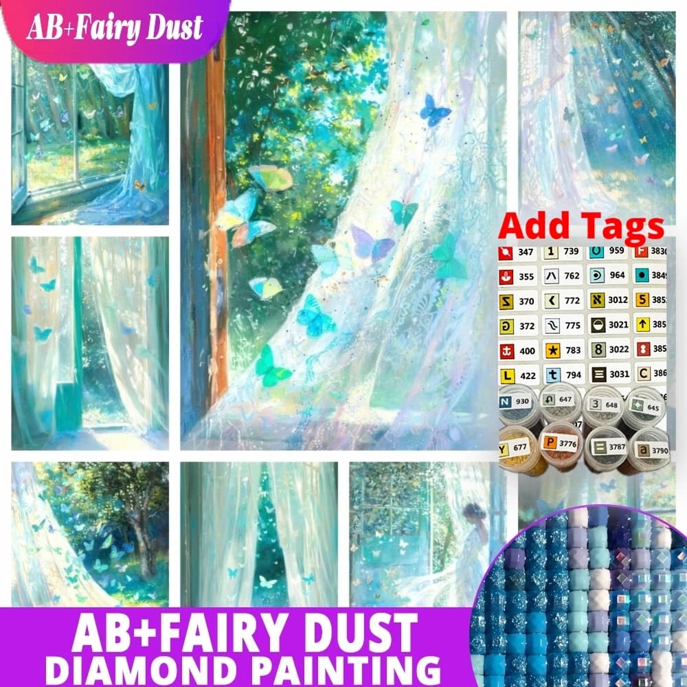 AB Fata Polvere Kit di pittura diamante fai da te Nuovo 2026 Ricamo Gioielli Mosaico Punto croce Finestra farfalla Decorazioni per la casa Bambini