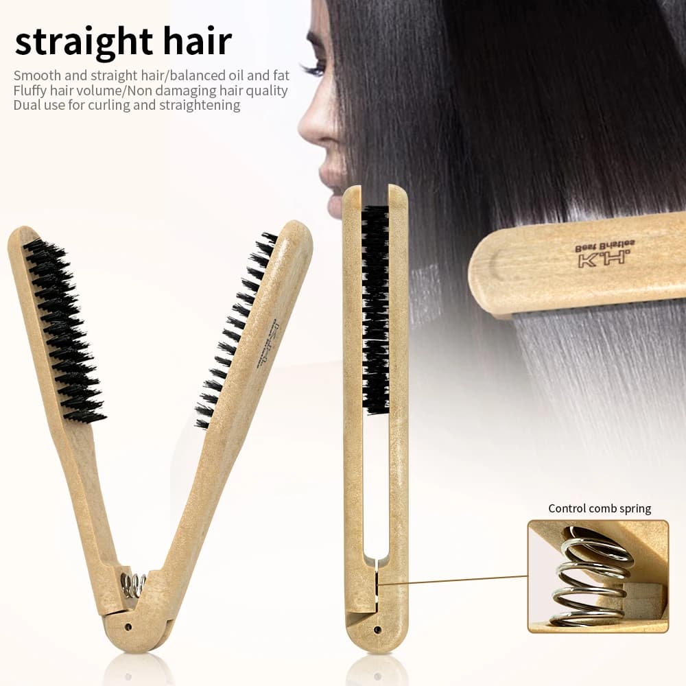 Barbiere professionale Manico in legno Tipo V Piastra per capelli Pettine Doppi spazzole Pettine per parrucchiere Strumenti per lo styling antistatici