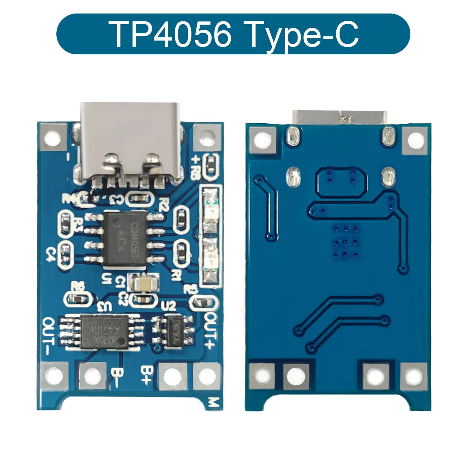 Modulo Caricabatterie al Litio TP4056 5V 1A con Protezione e Doppia Funzione, Scheda di Ricarica Mini USB Type-C per Batterie Li-ion 18650, Kit Fai-da-Te