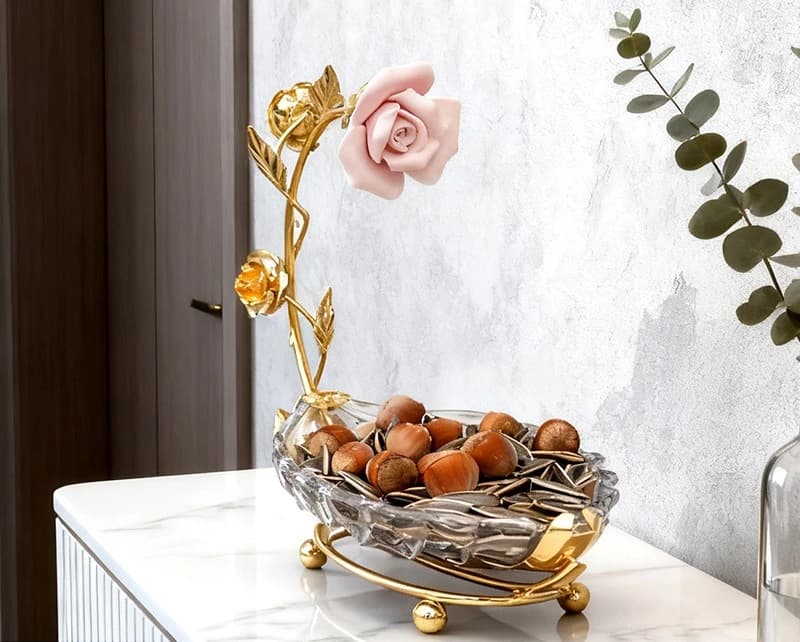 Fruit plate, high-end light luxury fruit dessert plate, home living room dried fruit snack creative crystal transparent leaf