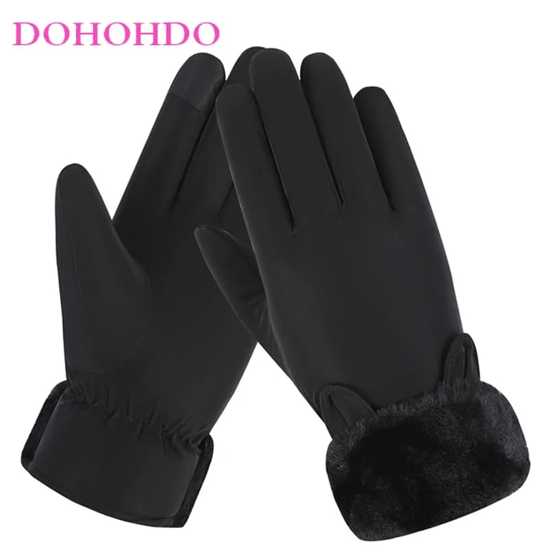 Guanti neri da donna Autunno Inverno Guanti touch screen da equitazione freddi all'aperto Guanti da moto in cotone invernale con orecchie di coniglio Mao Kou