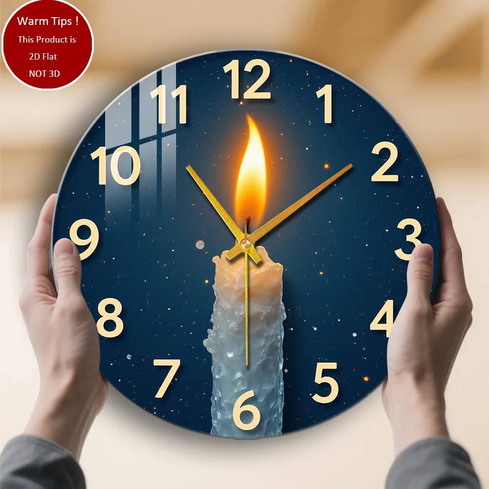 Orologio da parete in vetro temperato Orologio a lume di candela Sfondo stellato adatto per decorazioni murali o display da tavolo ovunque
