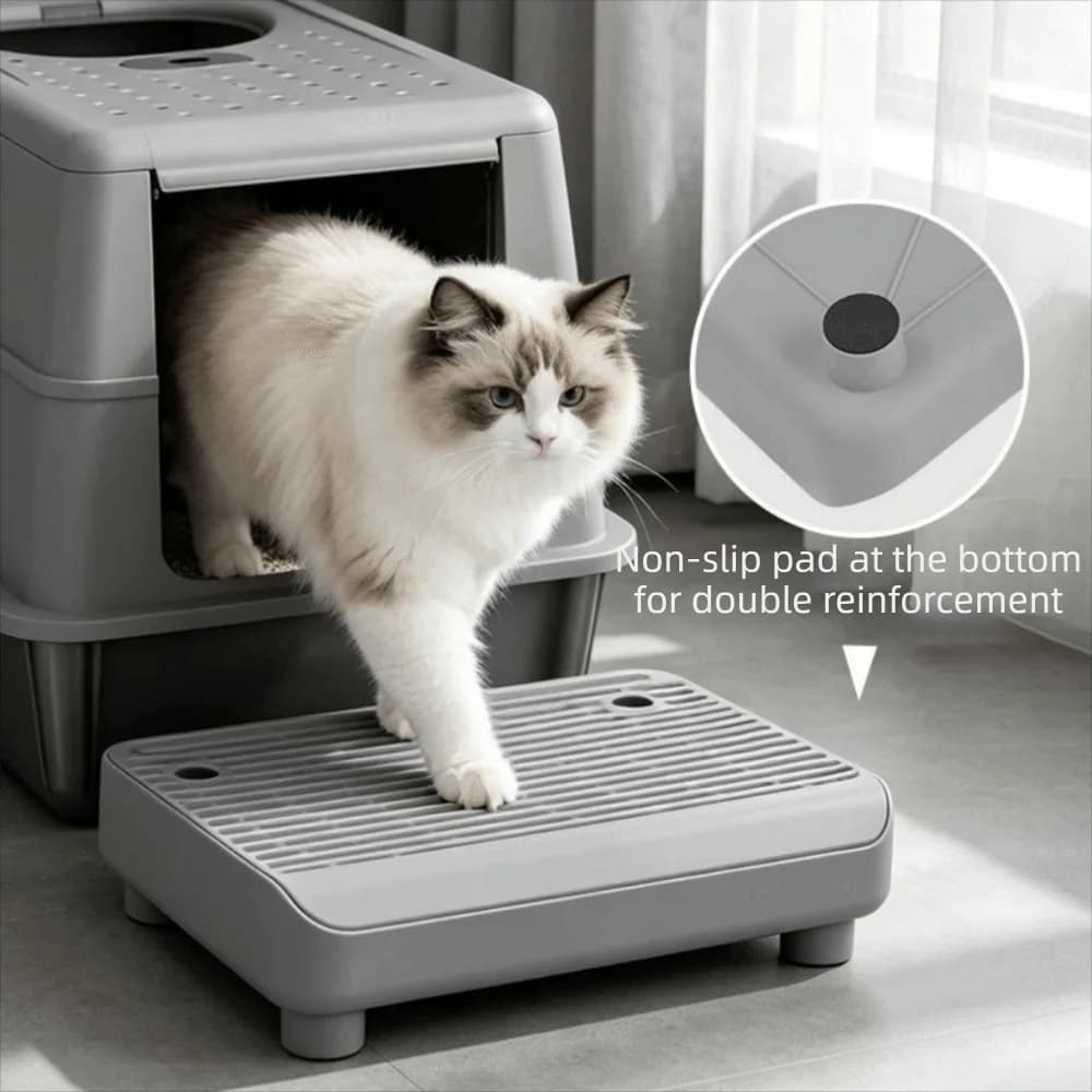 Practical Double Layer Cat Step Filter Pedal Non Slip Plastic Pet Pedal Step Stool Splash-proof Cat Litter Ramp for Cats