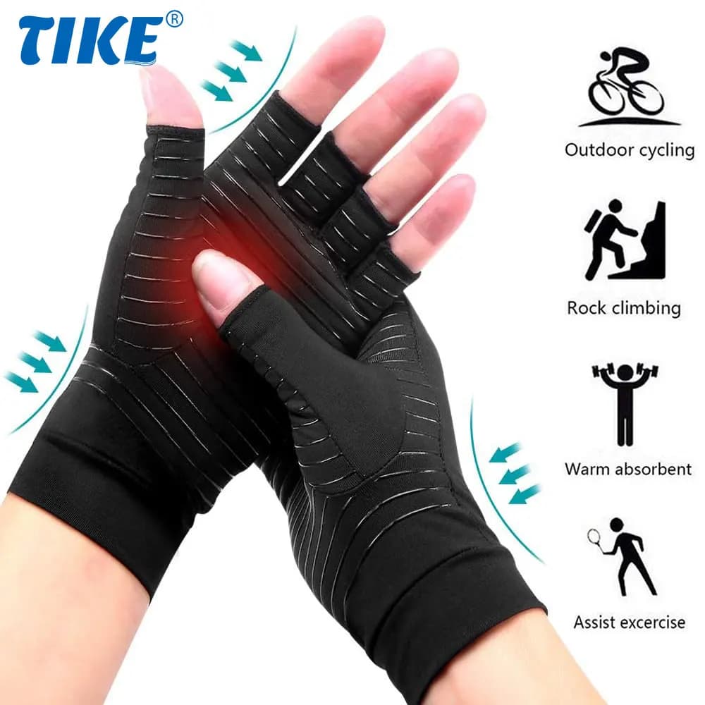 Guanti a compressione con infusione di rame per artrite per alleviare il dolore muscolare, tunnel carpale, RSI, reumatoide, tendinite, guanti senza dita