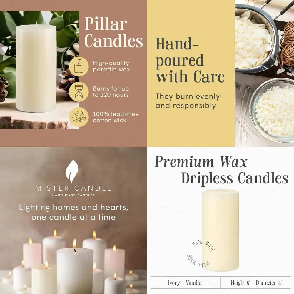 Handicraft Column Candle with Vanilla Perfume, Essential Oils, Duration 120 Hours, Premium Cera for Home Furniture