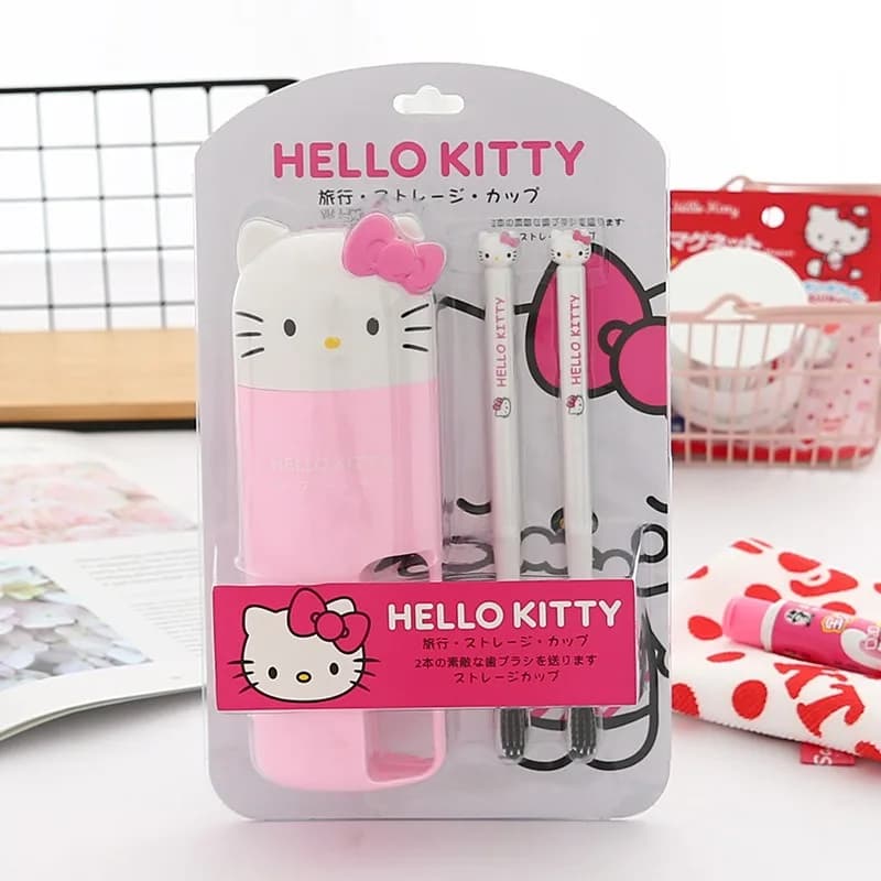 Hello Kitty toiletries set, couple's travel set, toothbrush and toothbrush cup, portable travel toiletries storage box.