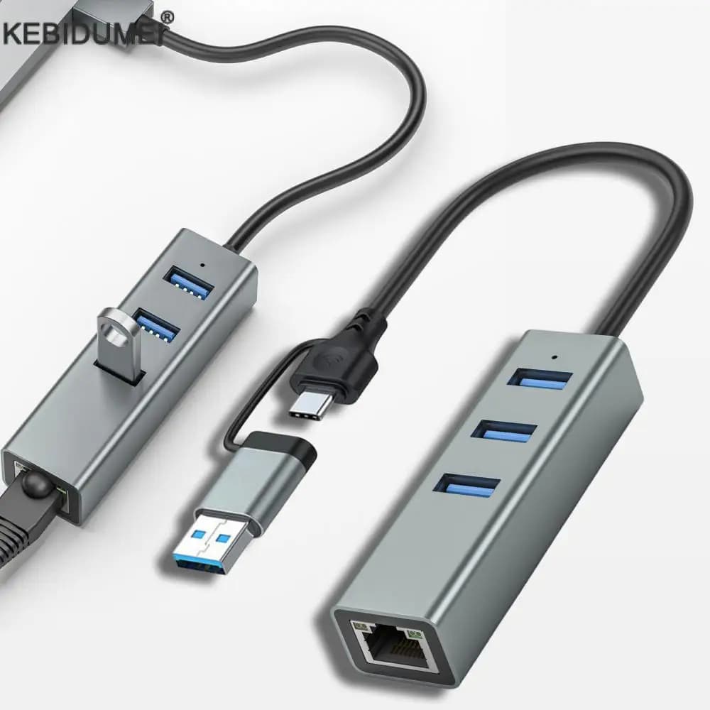 HUB USB C 1000Mbps 3 USB 3.0 Type C HUB USB to Rj45 Gigabit Ethernet Docking Station Adapter for MacBook Laptop