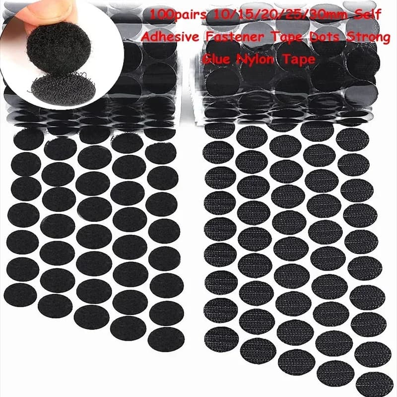 10-30mm Self Adhesive Fastener Tape Dots Black&White Hook and Loop Round Coins Sticker Tape With Strong Glue 100Pairs