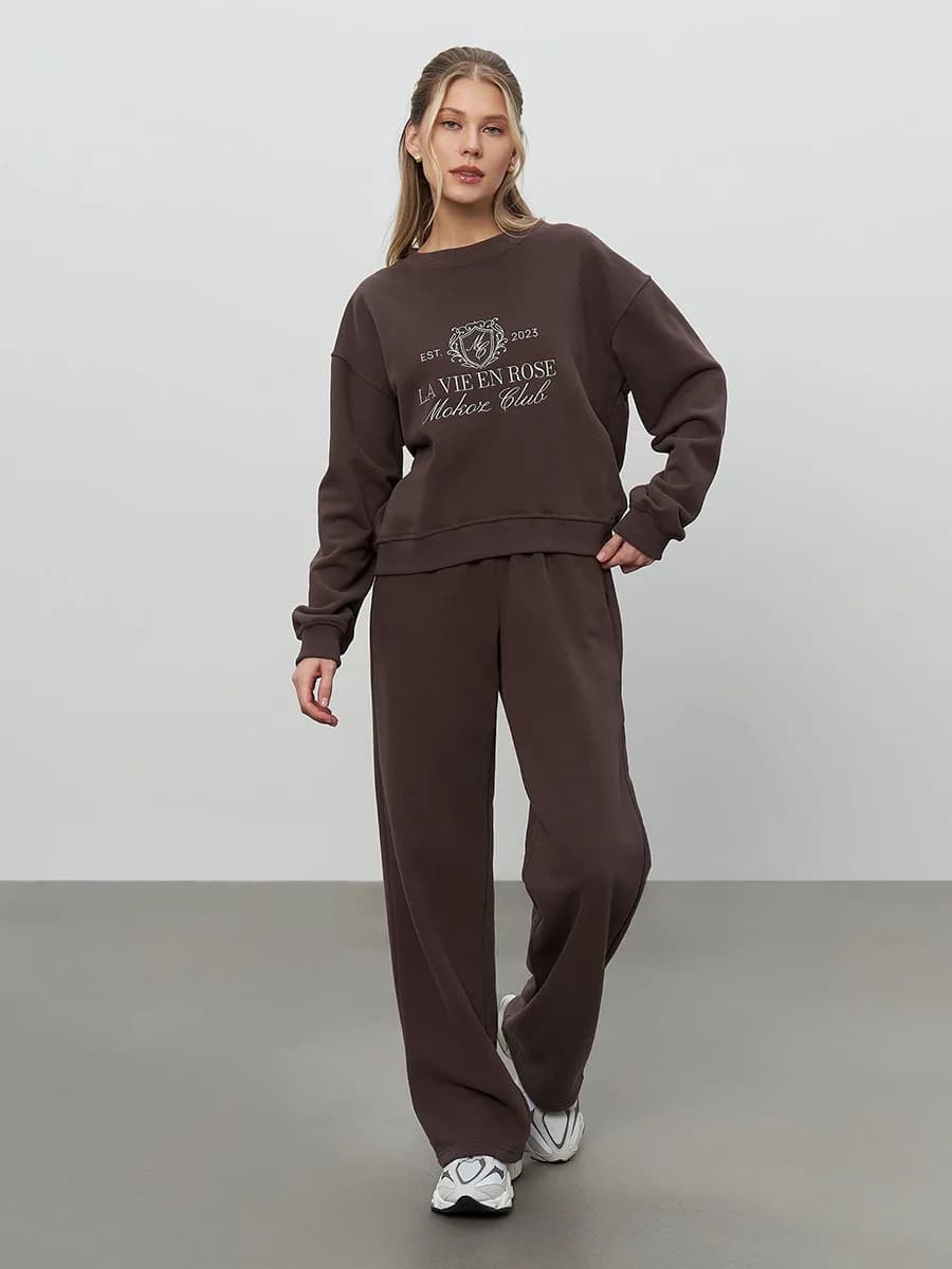 Pantaloni con cappuccio ricamati Blubelle Set da 2 pezzi Autunno Nuovi pantaloni casual Tuta con cappuccio pullover con o-collo da donna