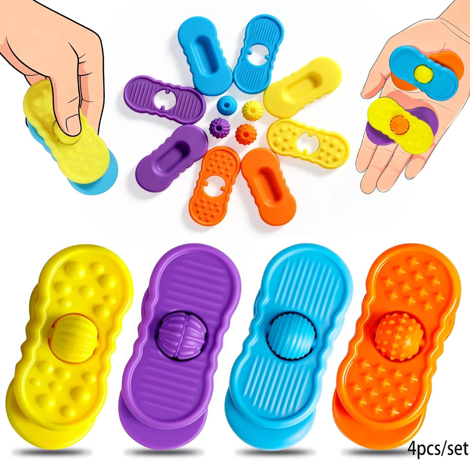 Set di 4 Giocattoli Sensoriali Tascabili in Silicone per Bambini e Adulti, Antistress per ADHD e Autismo, Regalo per Ufficio