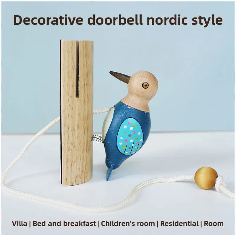 Campanello Originale Woodpecker - Campanello Creativo in Legno con Corda da Tirare e Suono di Picchio