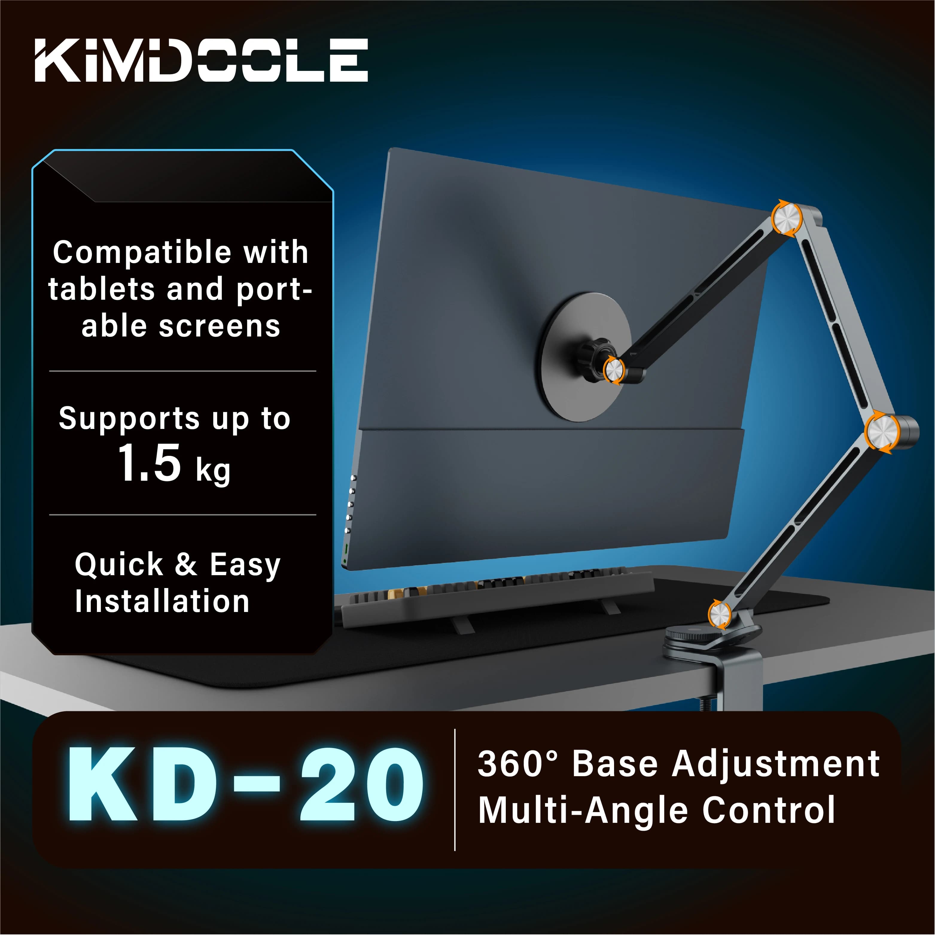 Artpowers Magnetic Adjustable Stand For Portable Monitor Tablet iPad Foldable Aluminum Universal 360 Degree Rotation for 11-18''