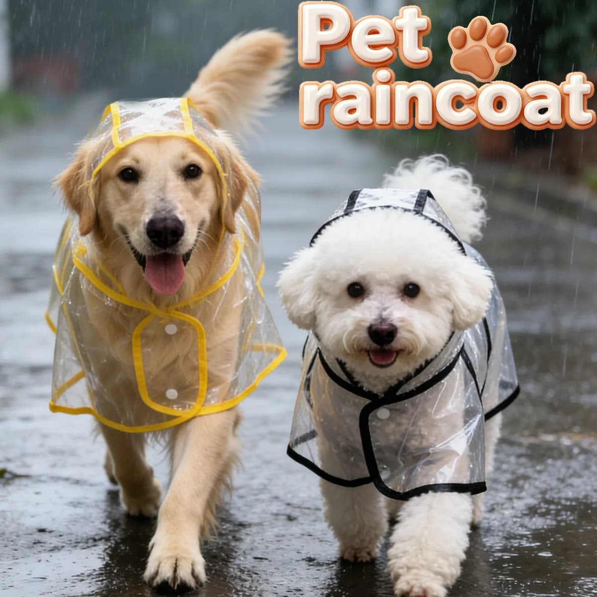 Impermeabile Trasparente per Animali Domestici, Cappotto Antipioggia alla Moda e Semplice per Cani e Gatti, Impermeabile per Giorni Piovosi, con Foro per il Guinzaglio XS-4XL