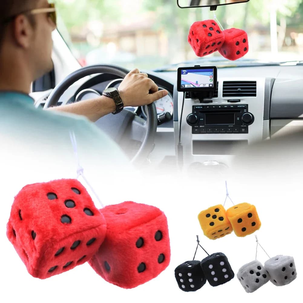 Specchietto retrovisore per auto, ciondolo per dadi, ornamenti per dadi in peluche, ventosa, decorazione per dadi, portachiavi per interni auto