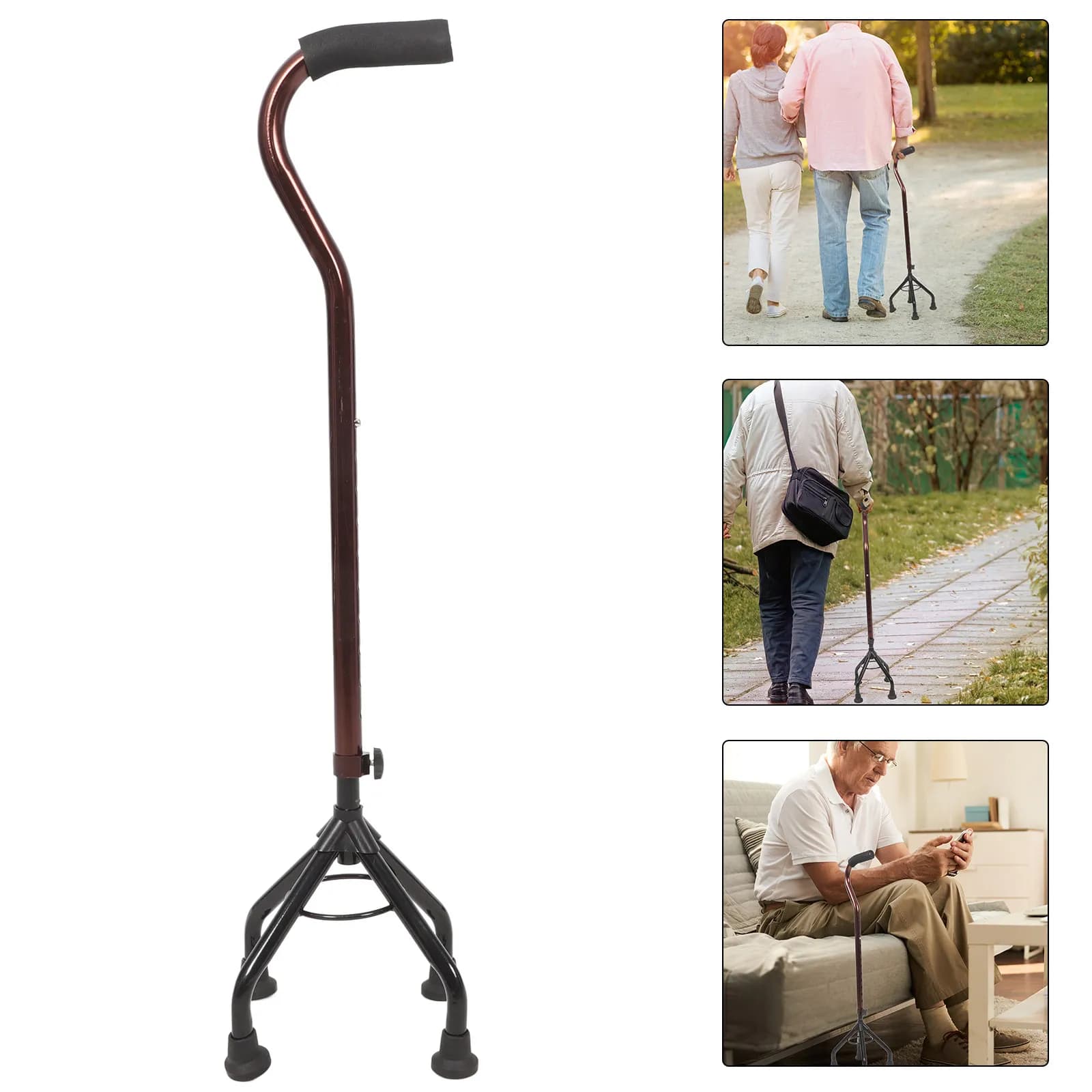 Adjustable Aluminum Walking Cane Ergonomic Non-Slip Lightweight Trekking Pole for Elderly Hiking Mountaineering Camping Outdoor