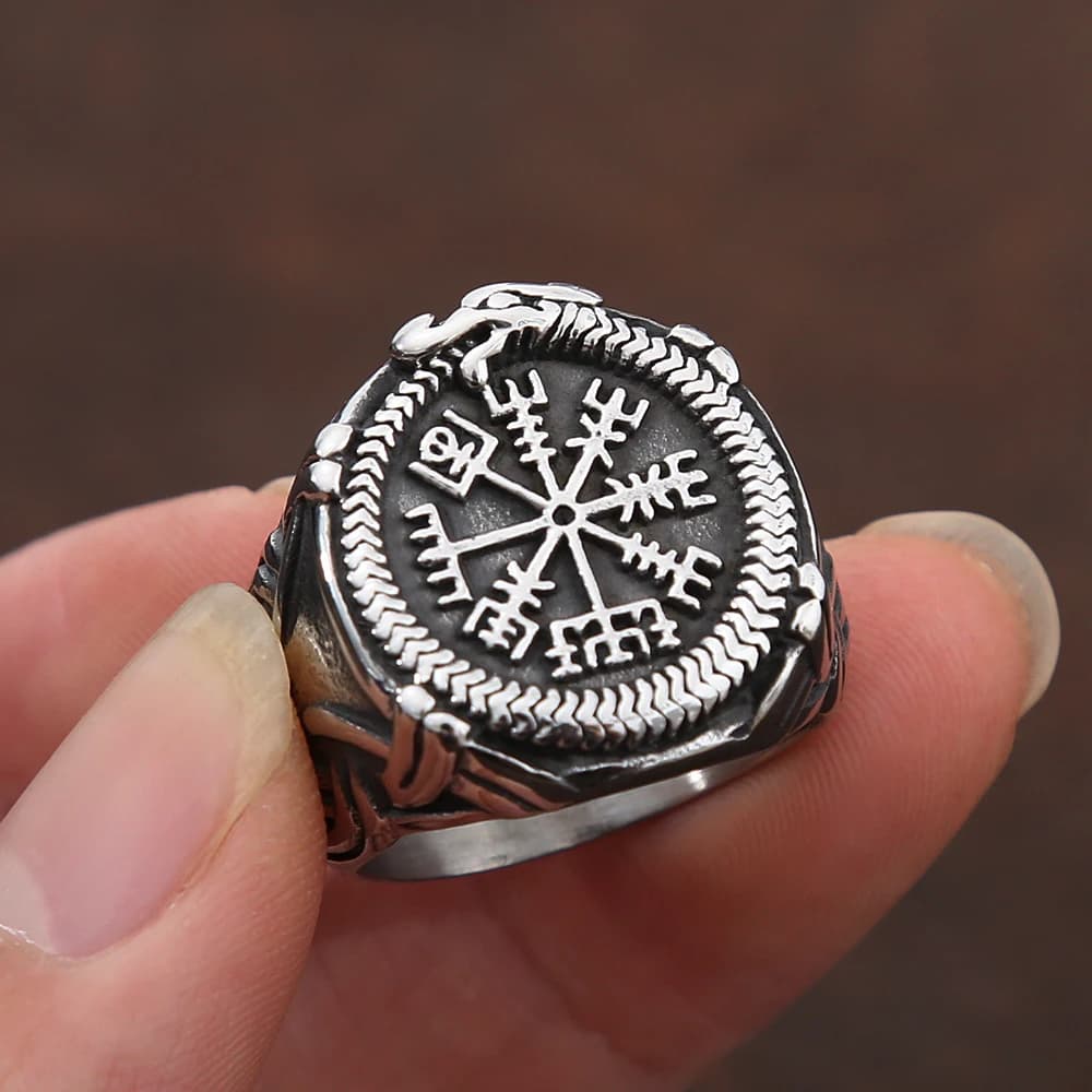 Bussola vichinga vintage timone di Awe anello in acciaio inossidabile da uomo credenza etnica nordica Aegishjalmur anelli vichinghi gioielli Dropshipping