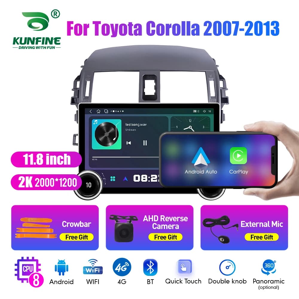 11.8 pollici 2K Doppi Manopole 2 Din Autoradio Per Honda Corolla 2007-2013 Autoradio DVD Multimedia Video Player Android Auto Carplay