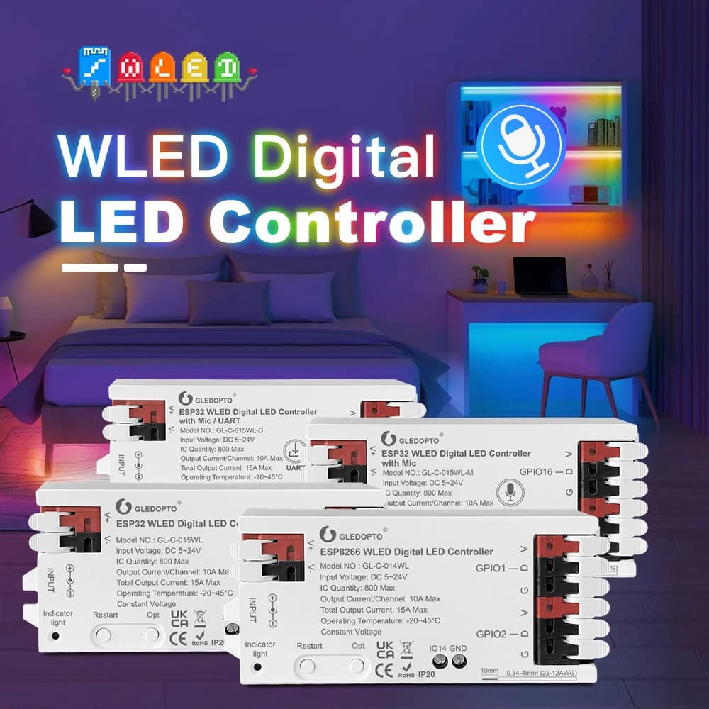Controller LED WLED SPI per Strisce LED ESP8266 ESP32 con Microfono, Luci Digitali RGB IC Indirizzabili, Stringa di Luci WS2811 WS2812 WS2815 SK6812 RGBIC