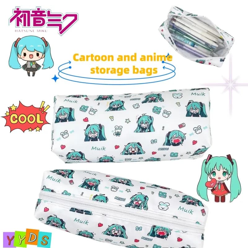 Cute Hatsune Miku Pencil Belt Animation Peripheral High Beauty Fashion Large Capacity Stationery Bag Student Supplies Gift